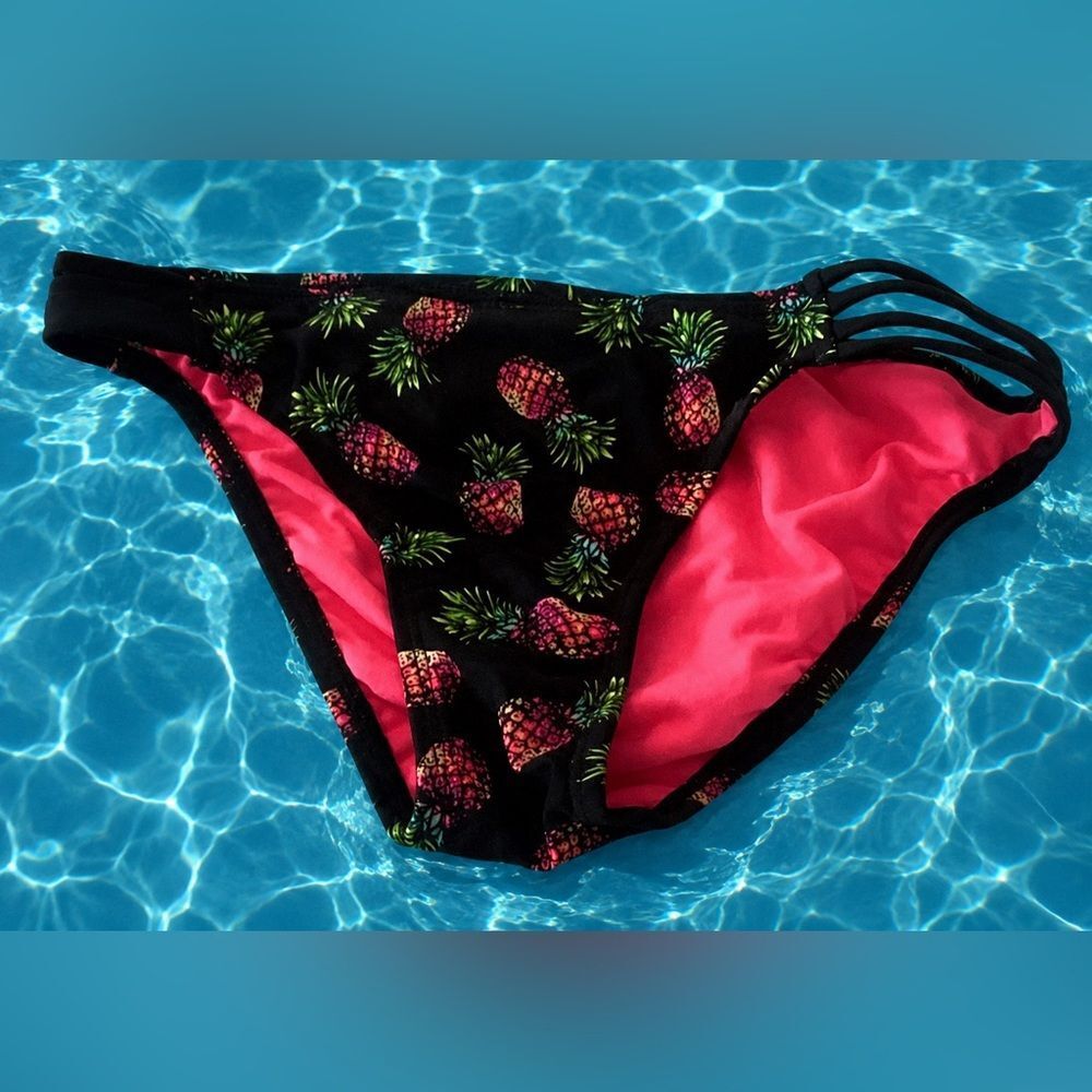 NWT SZ XS MACYS *CA Waves* Pineapple 🍍 Print Strappy Bikini Swim Bottom